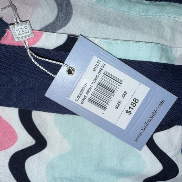 NWT Sail to Sable Tuckernuck Pink Blue Wave Print Tunic Dress XXS $188 - Picture 3 of 4